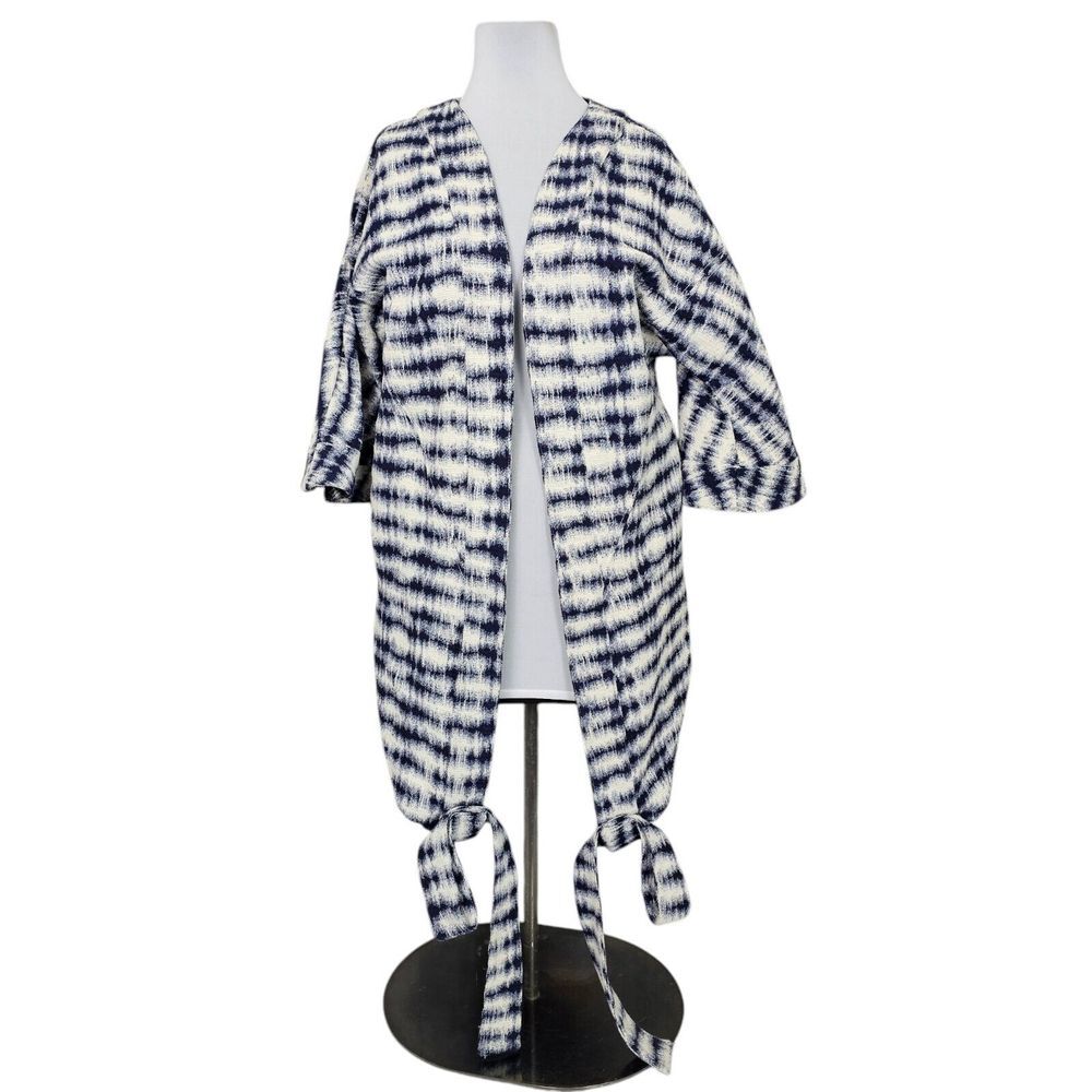 Pink Filosofy Womens M Dove Kimono White Blue Illusion Pattern Open Front‎